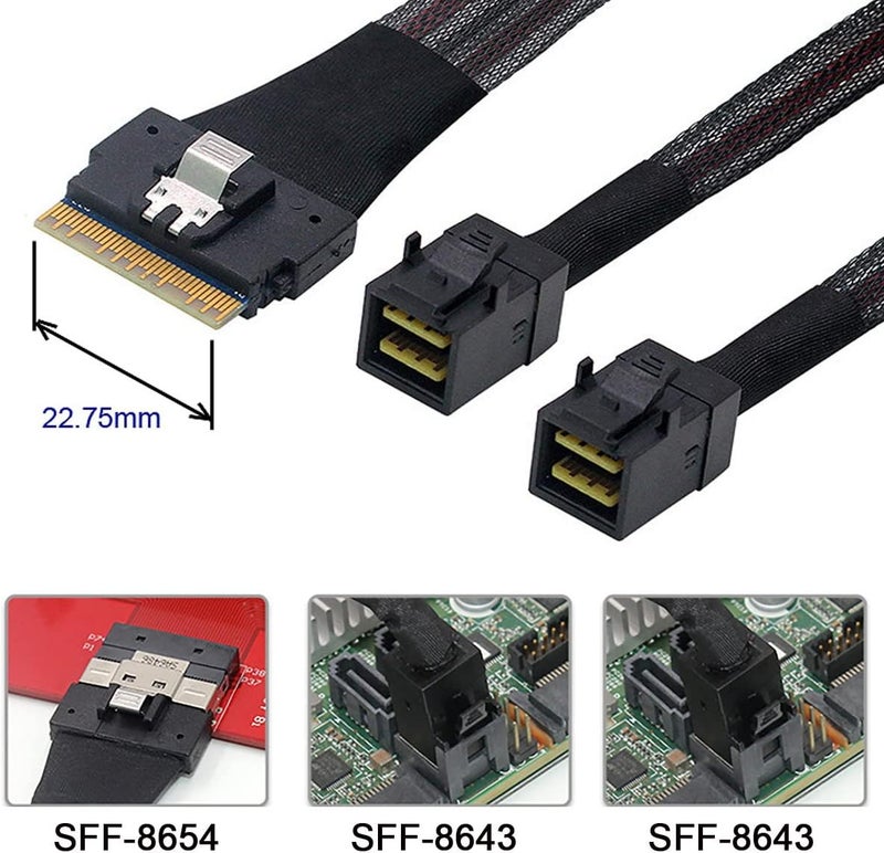 Cablecc PCI-E Ultraport Slimline SAS Slim 4.0 SFF-8654 8i 74pin to Dual SFF-8643 4i Mini SAS HD Cable PCI-Express - Image 5